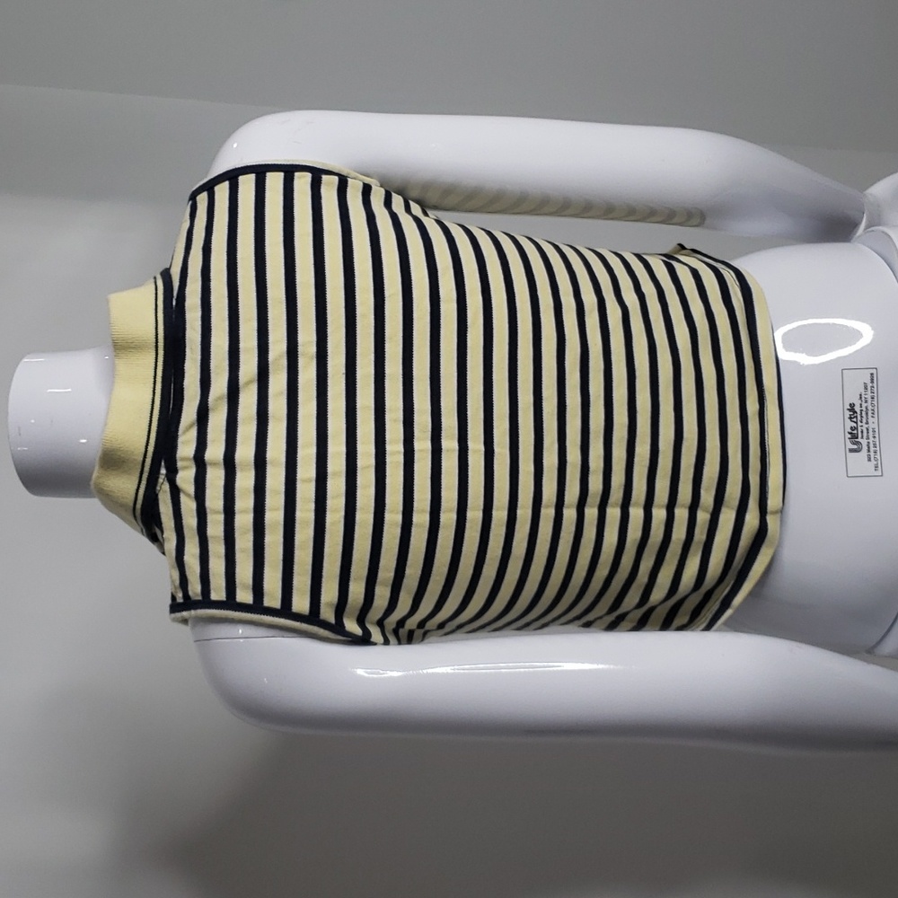 Weathervane Vintage Early 00s Y2K Yellow & Navy Striped Sleeveless Crop Polo XS - Picture 3 of 4